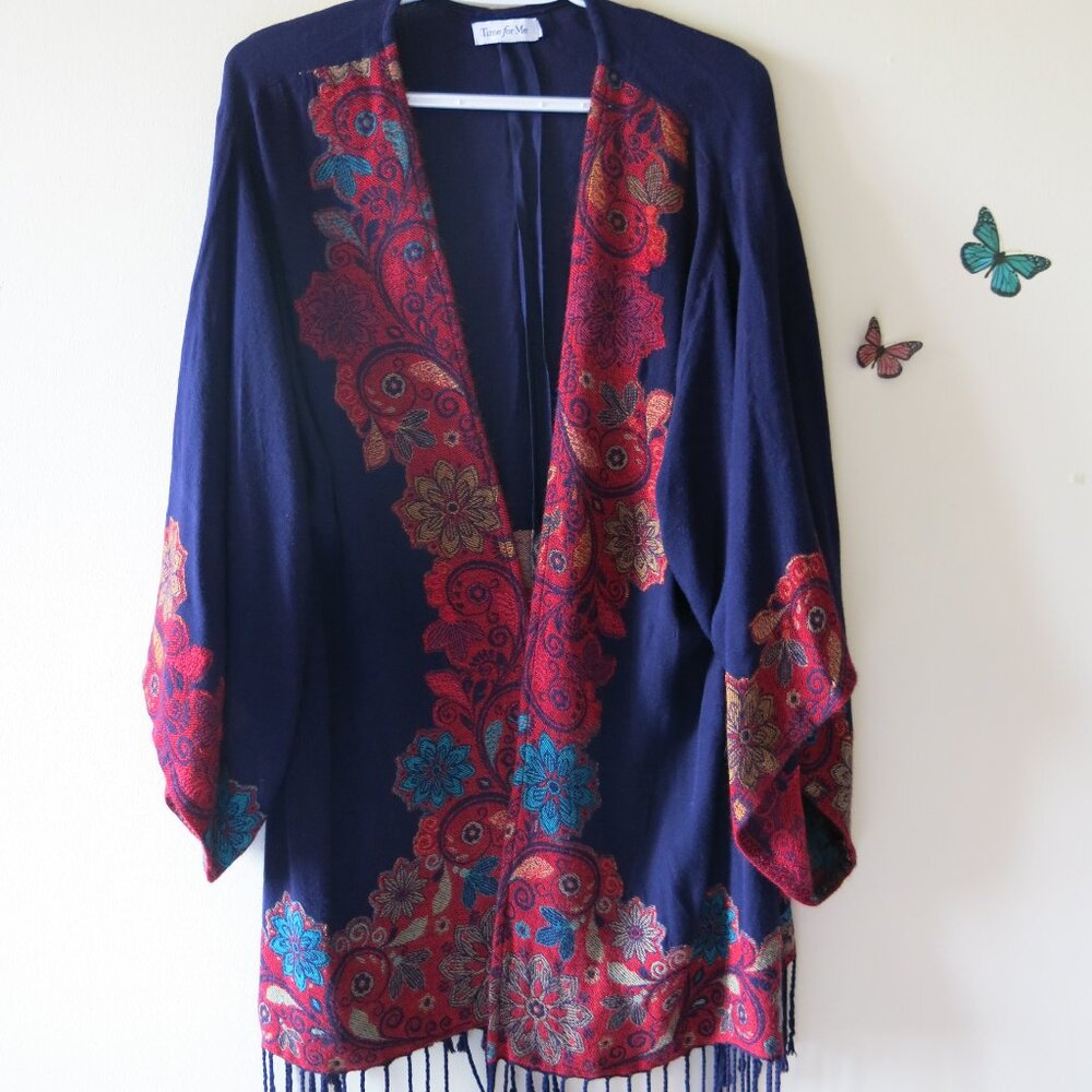 Time For Me Viscose Bohemian Floral Cardigan Kimono Top Size 2X( Fits Size S/M) - Picture 4 of 14